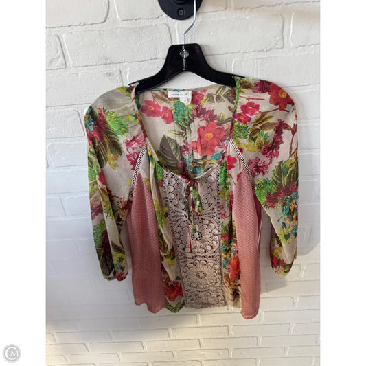 Top 3/4 Sleeve By Meadow Rue In Pink & Tan, Size: Xs