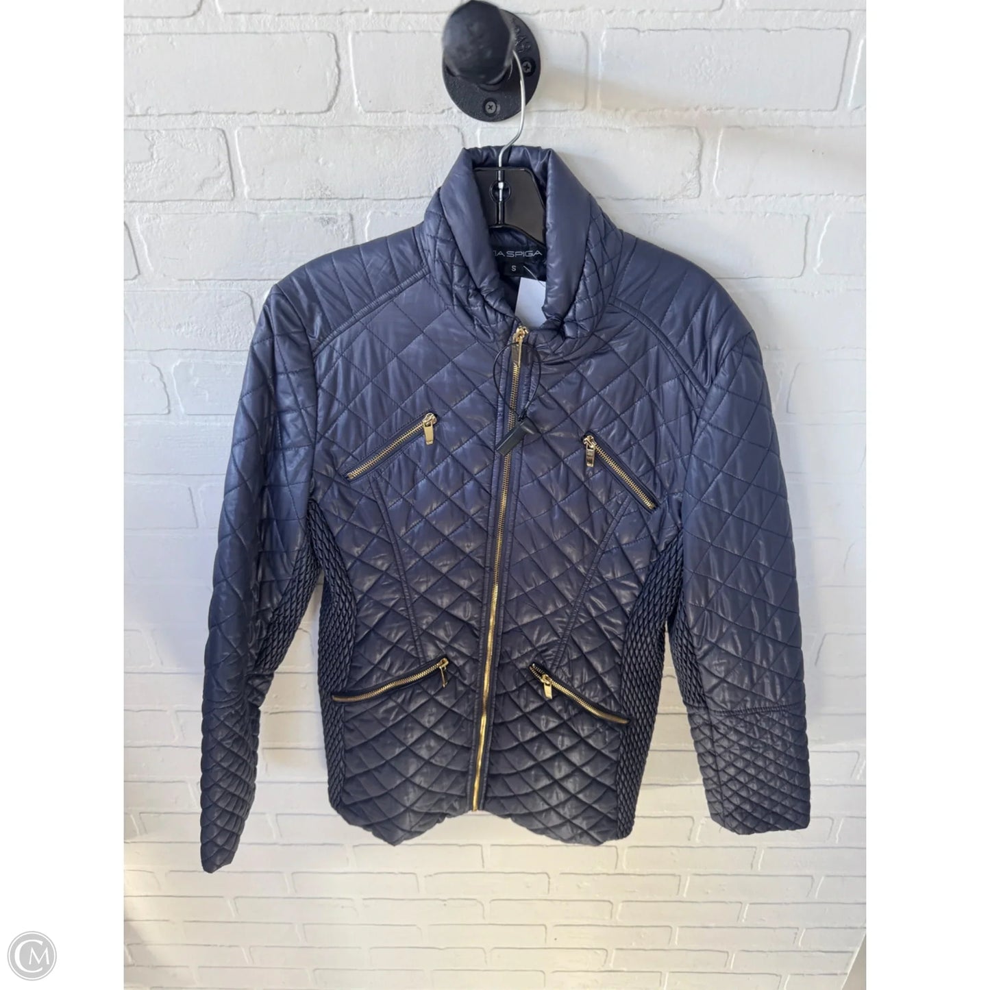 Coat Puffer & Quilted By Via Spiga In Blue & Gold, Size: S