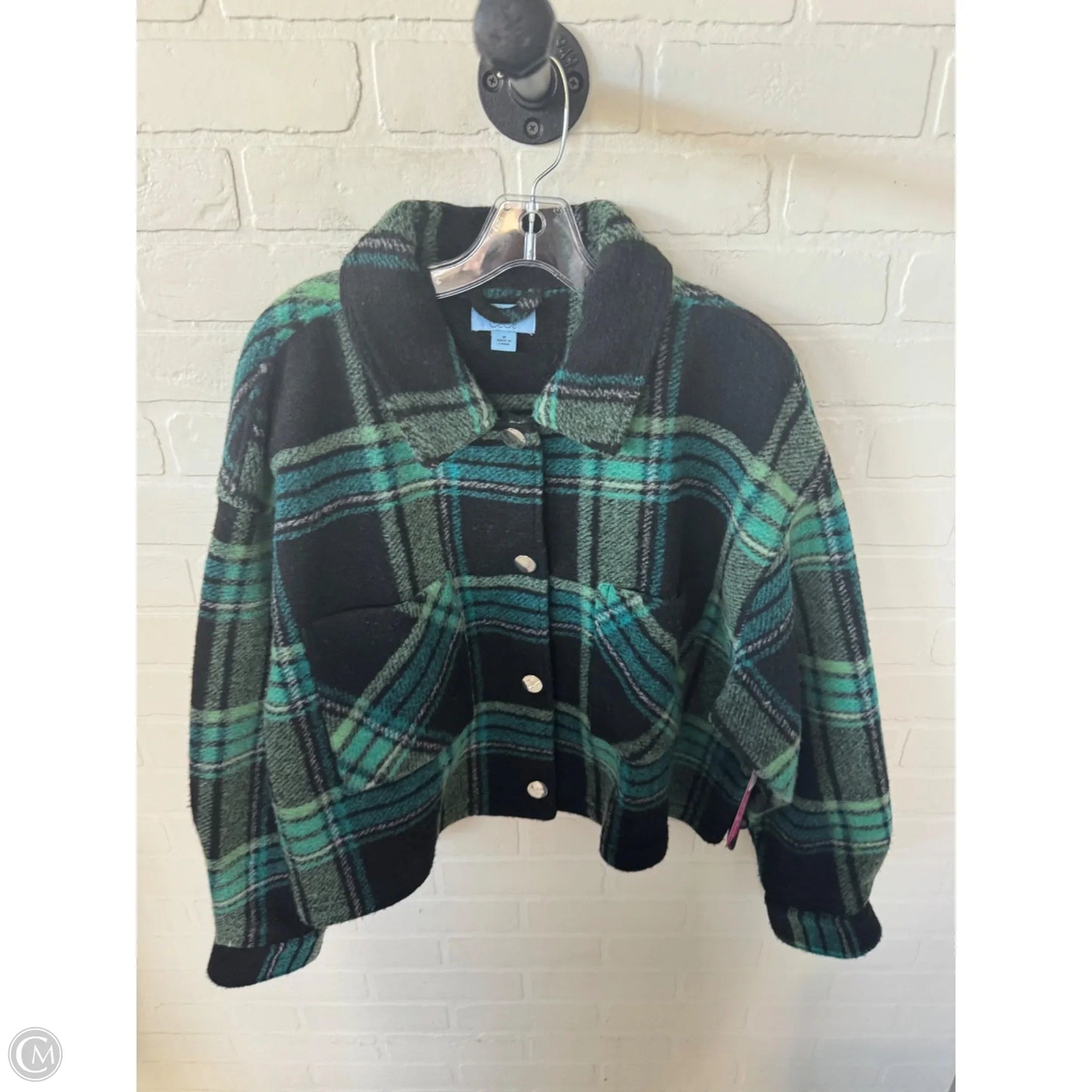 Jacket Shirt By Cece In Black & Green, Size: M