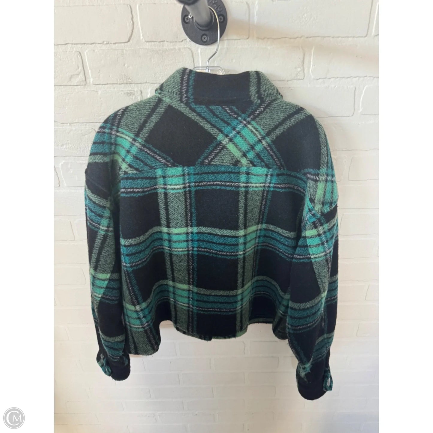 Jacket Shirt By Cece In Black & Green, Size: M