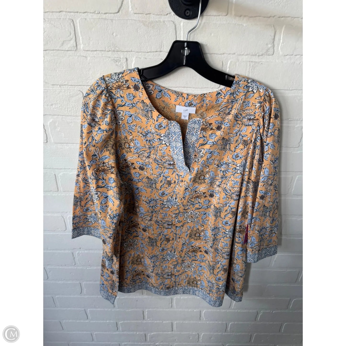 Top 3/4 Sleeve By J. Jill In Blue & Yellow, Size: M