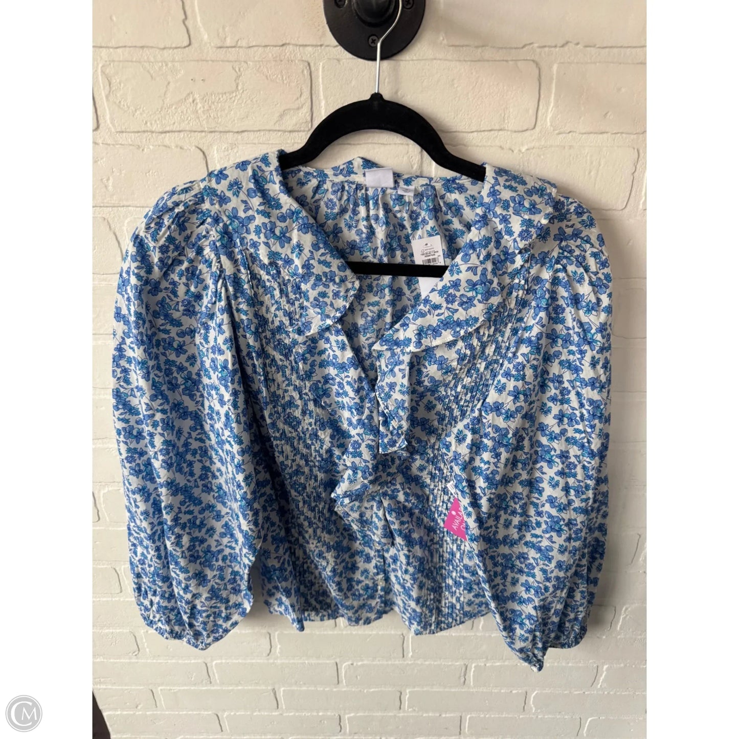 Top 3/4 Sleeve By Gap In Blue & White, Size: M