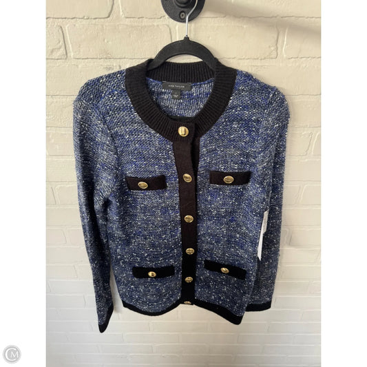 Sweater Cardigan By Ann Taylor In Black & Blue, Size: S