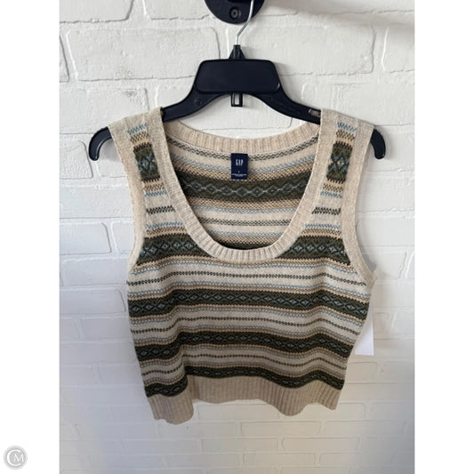 Vest Sweater By Gap In Green & Tan, Size: L