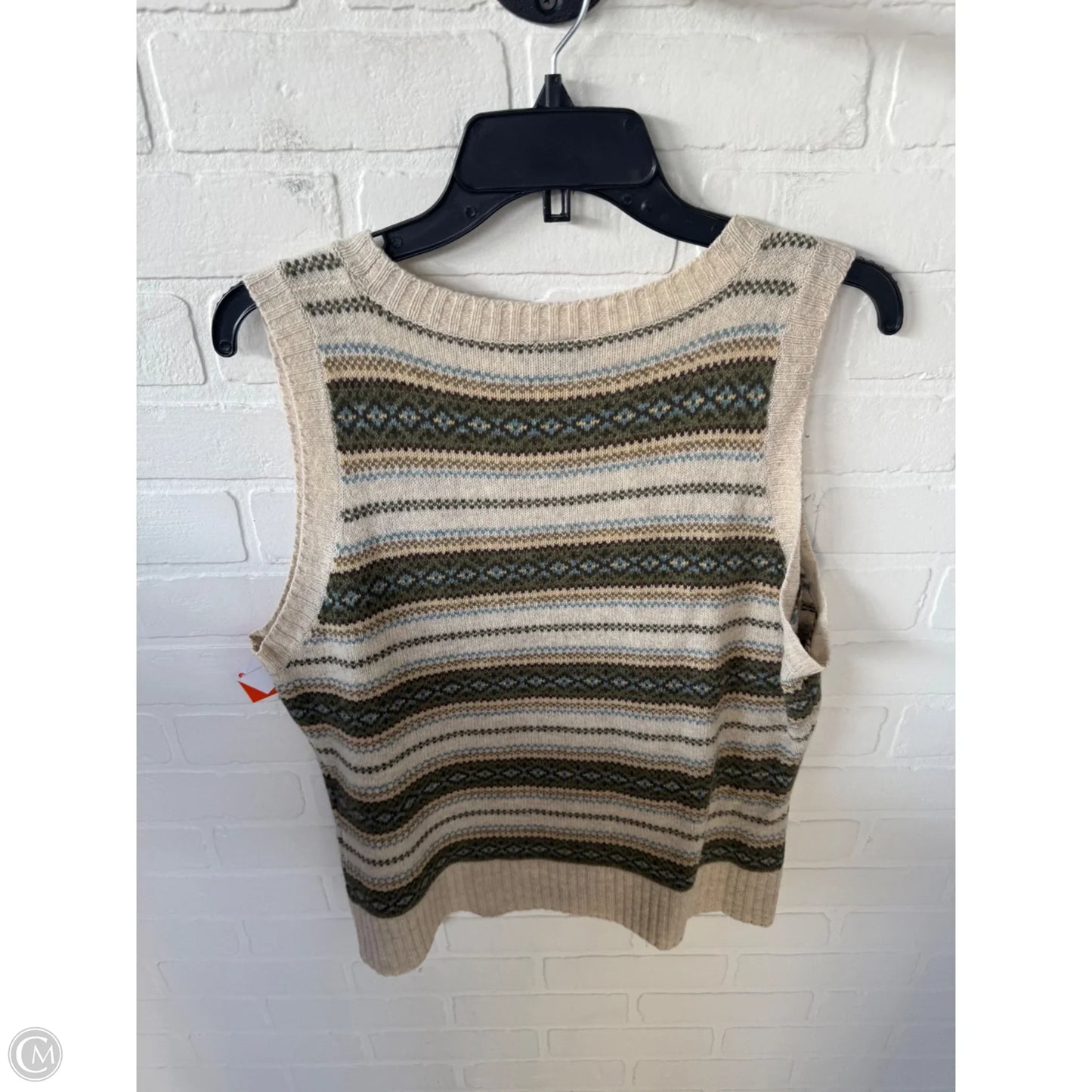 Vest Sweater By Gap In Green & Tan, Size: L