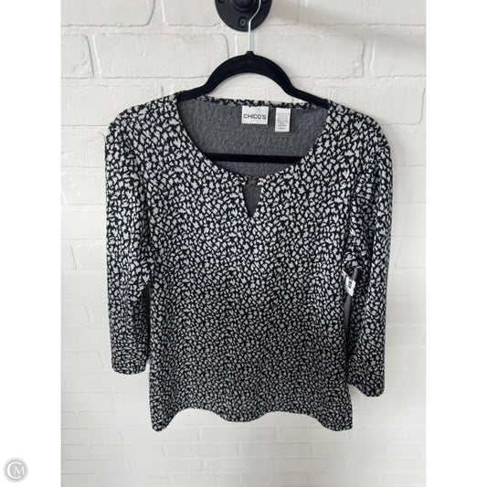 Top 3/4 Sleeve Basic By Chicos In Black & Grey, Size: L