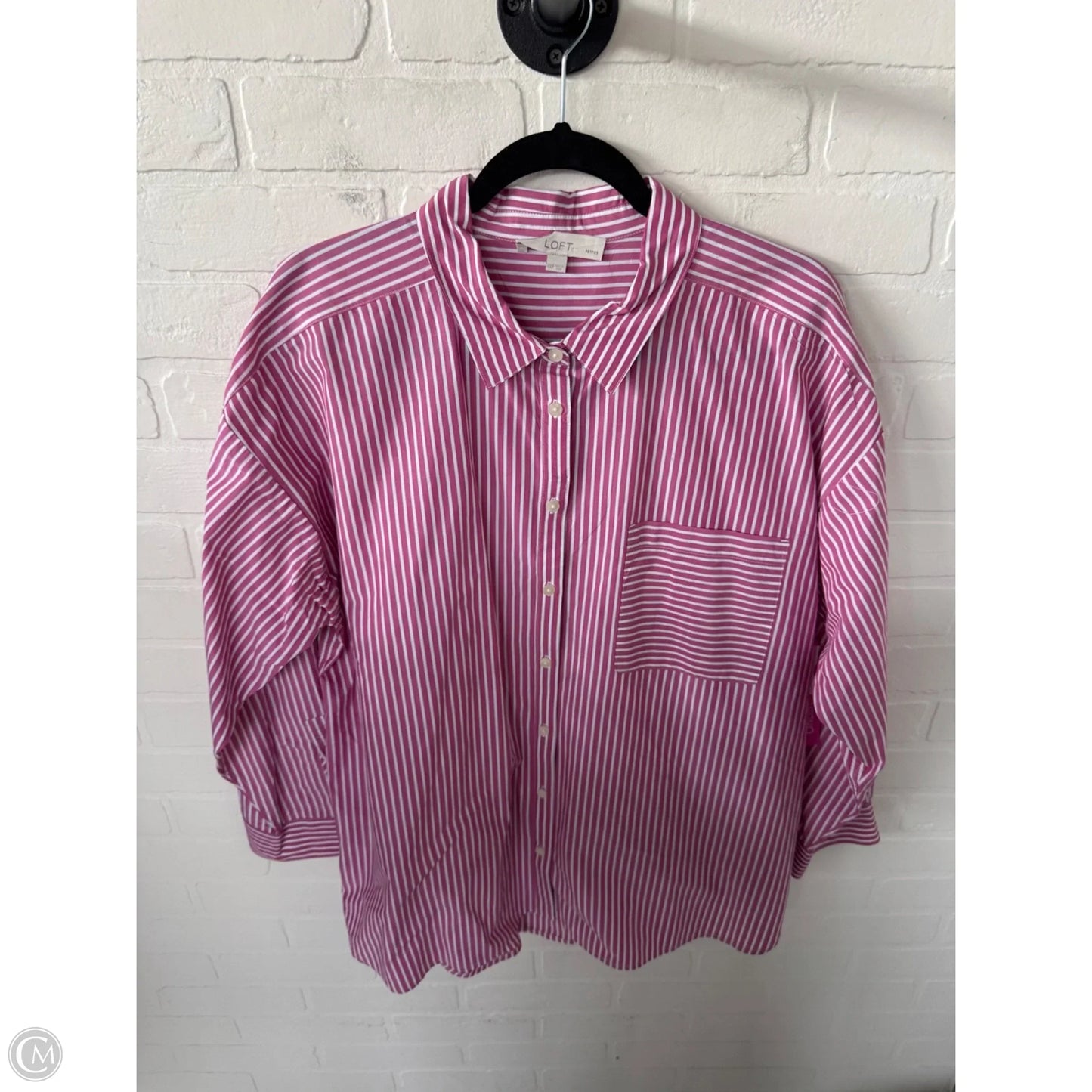 Top Long Sleeve By Loft In Pink & White, Size: Xxl