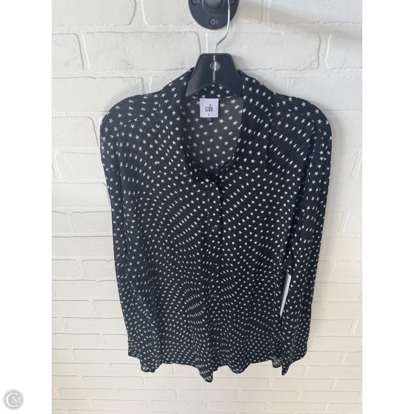 Top Long Sleeve By Cabi In Black & White, Size: Xl