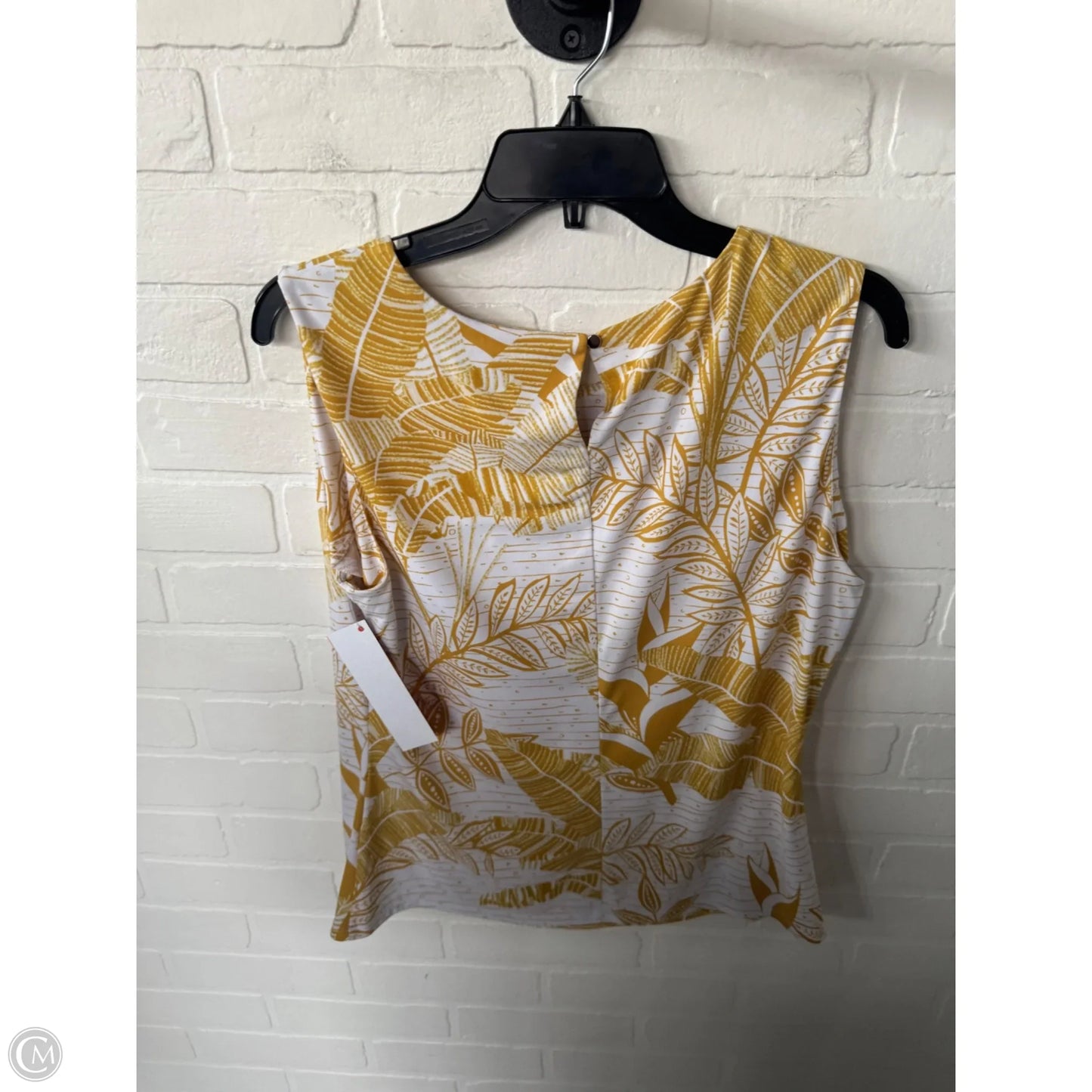 Top Sleeveless By Calvin Klein In White & Yellow, Size: L