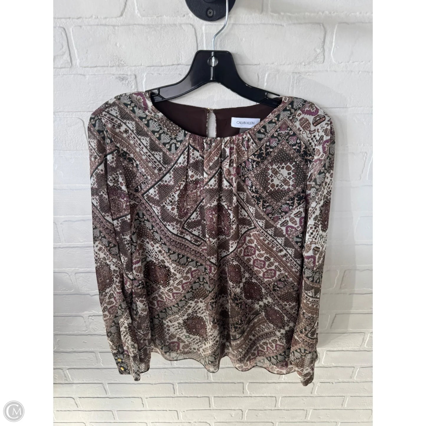 Top Long Sleeve By Calvin Klein In Brown, Size: S