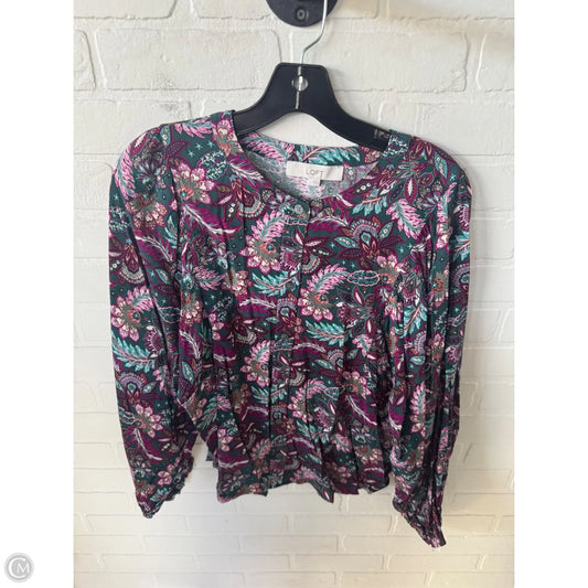 Top Long Sleeve By Loft In Green & Purple, Size: S
