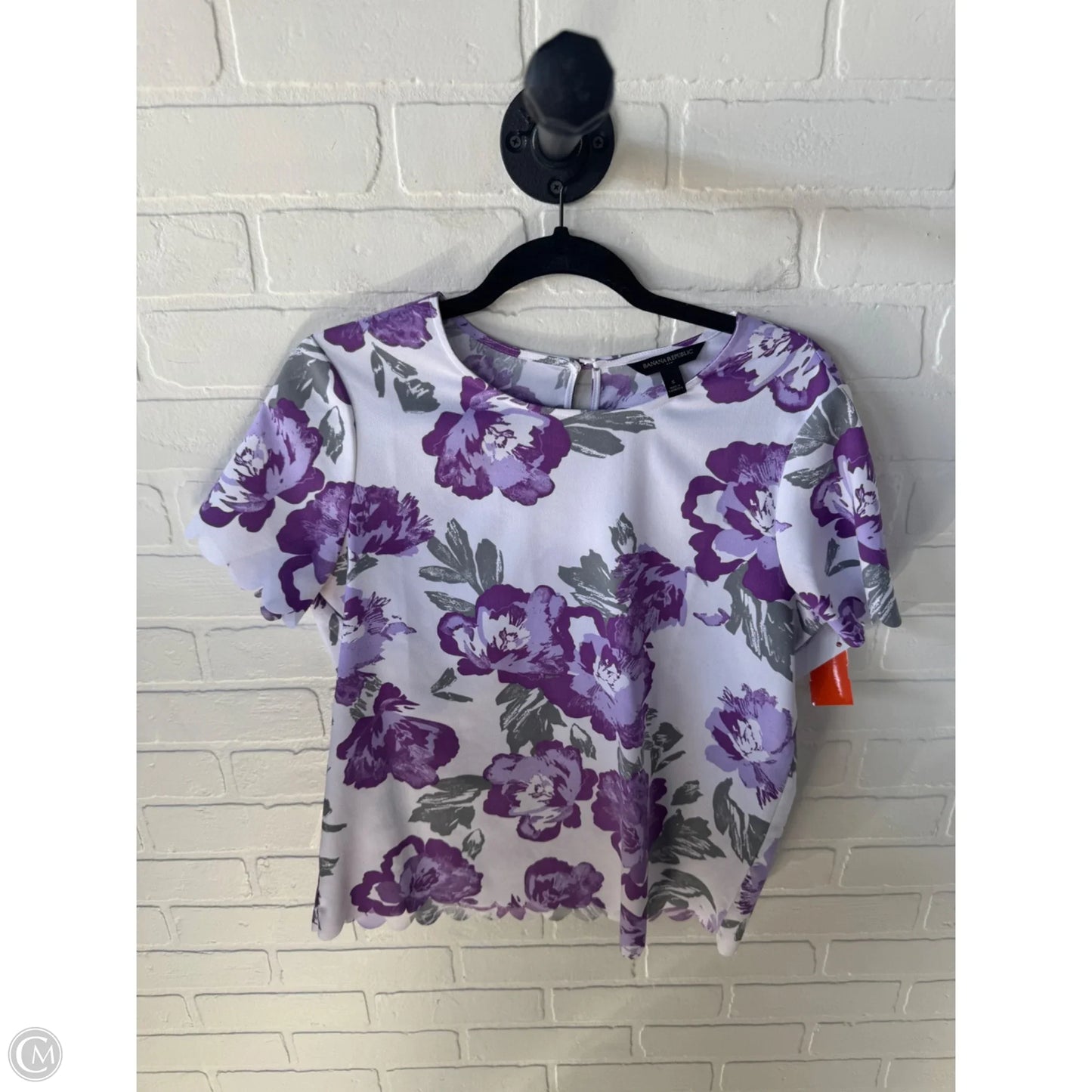 Top Short Sleeve By Banana Republic In Purple & White, Size: S