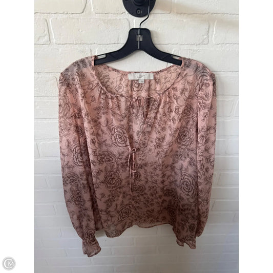 Top Long Sleeve By Loft In Brown & Pink, Size: L