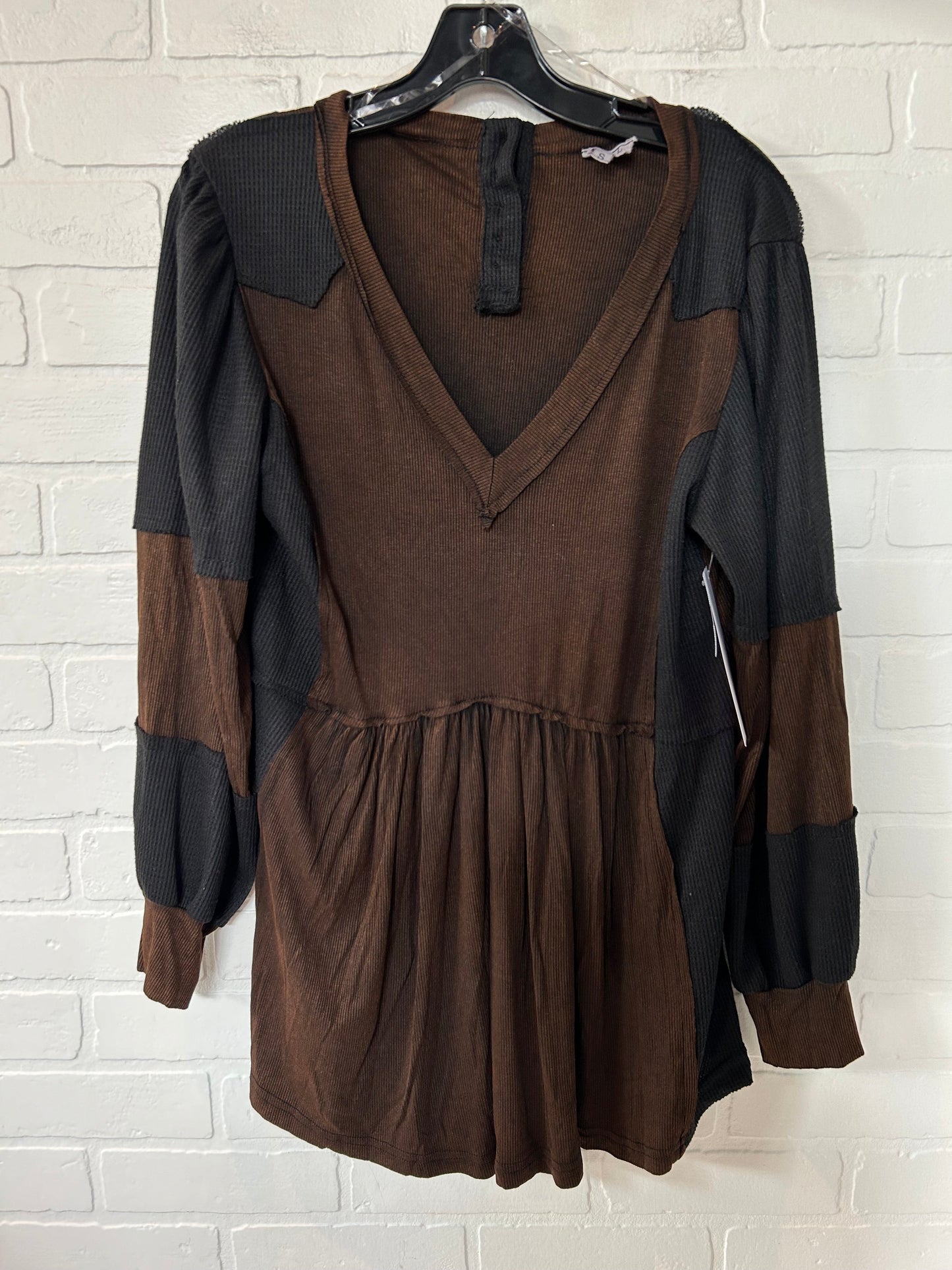 Brown Top Long Sleeve Pol, Size S