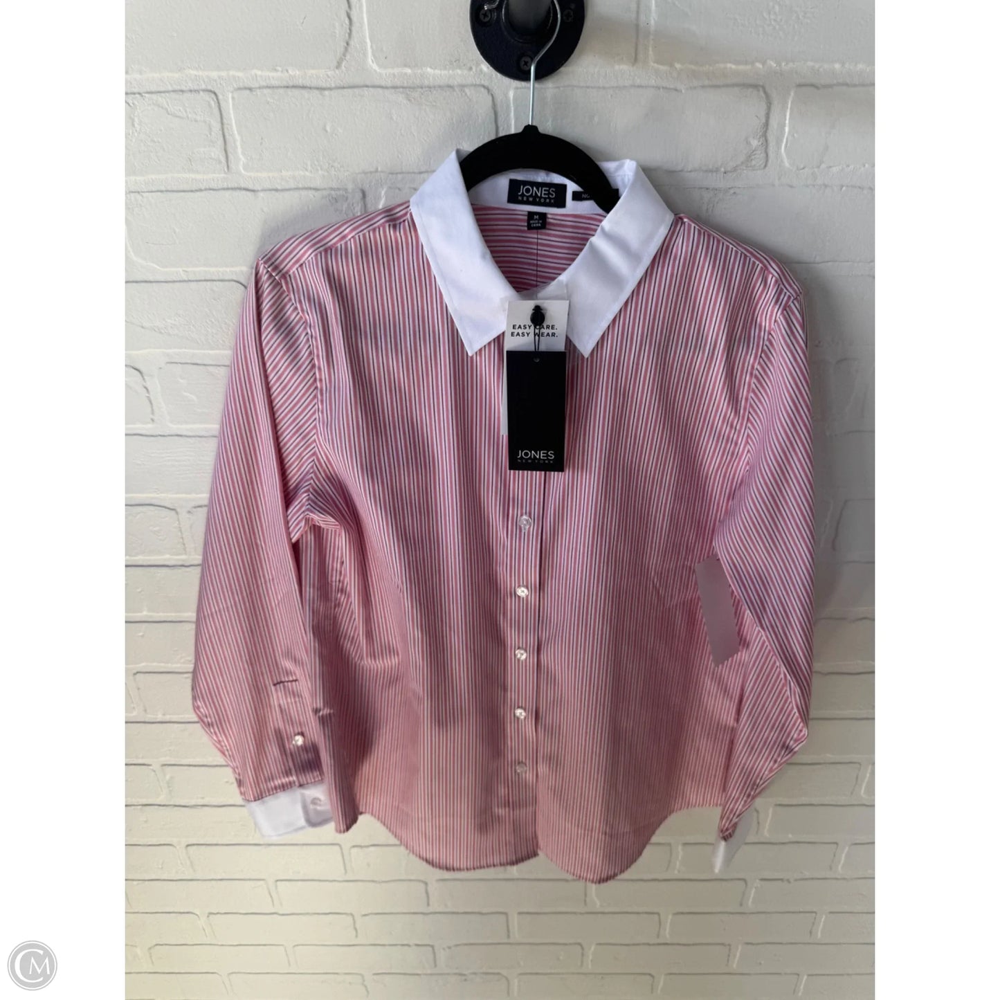 Top Long Sleeve By Jones New York In Pink & White, Size: M