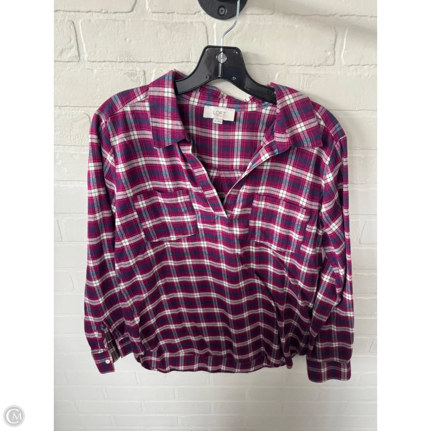 Top Long Sleeve By Loft In Purple & White, Size: M