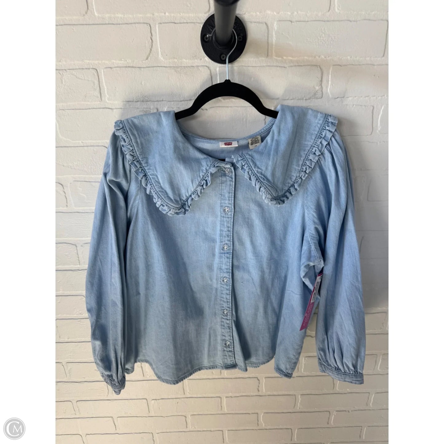 Top Long Sleeve By Levis In Blue Denim, Size: L