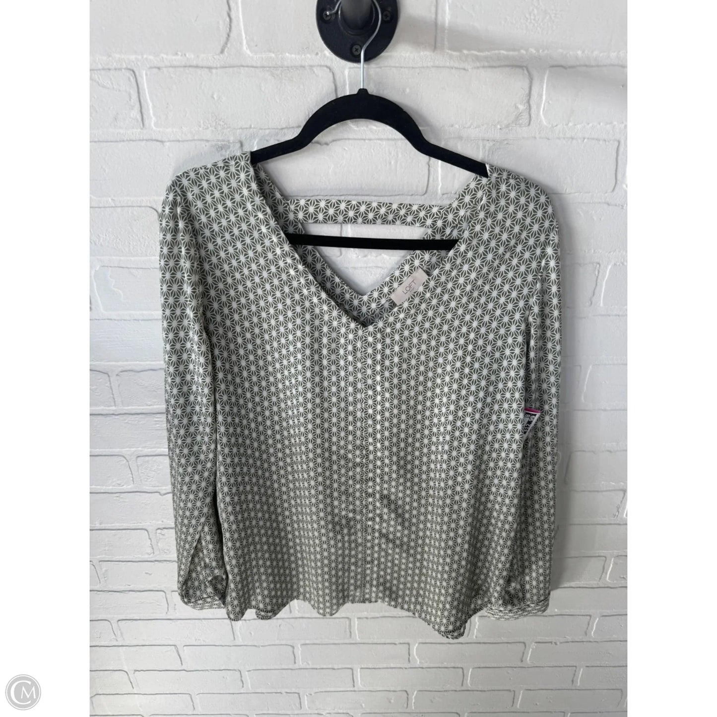 Top Long Sleeve By Loft In Green & White, Size: M