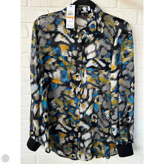 Top Long Sleeve By Dkny In Black & Blue, Size: S