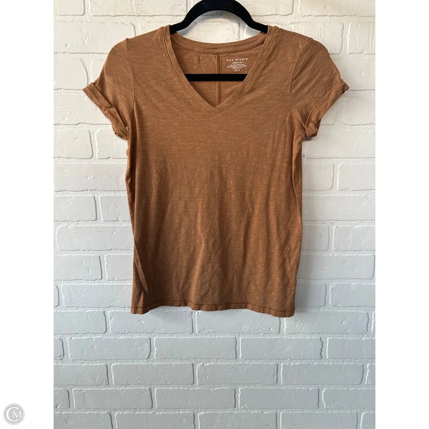 Top Short Sleeve Basic By Max Studio In Tan, Size: Xs