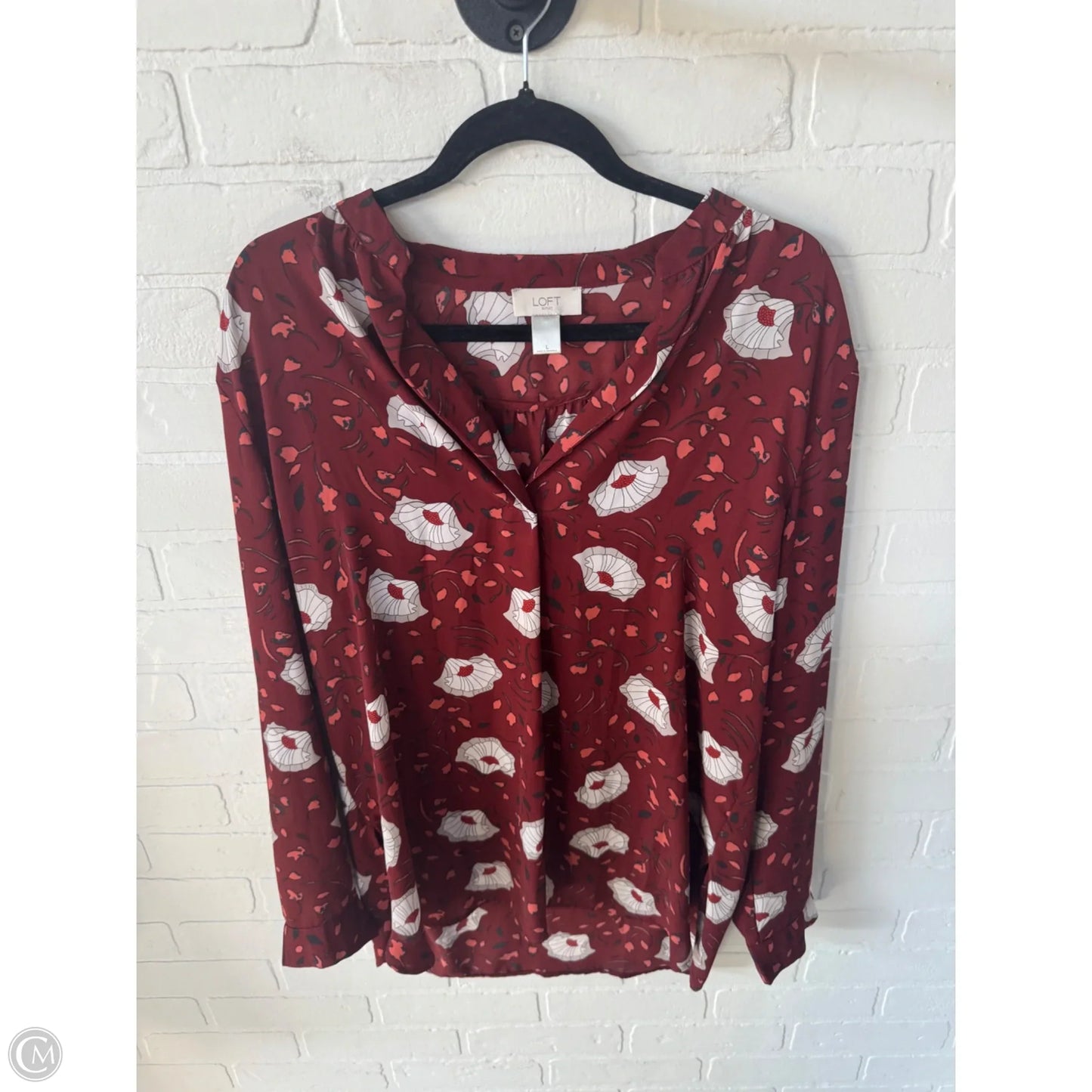 Top Long Sleeve By Loft In Red & White, Size: L