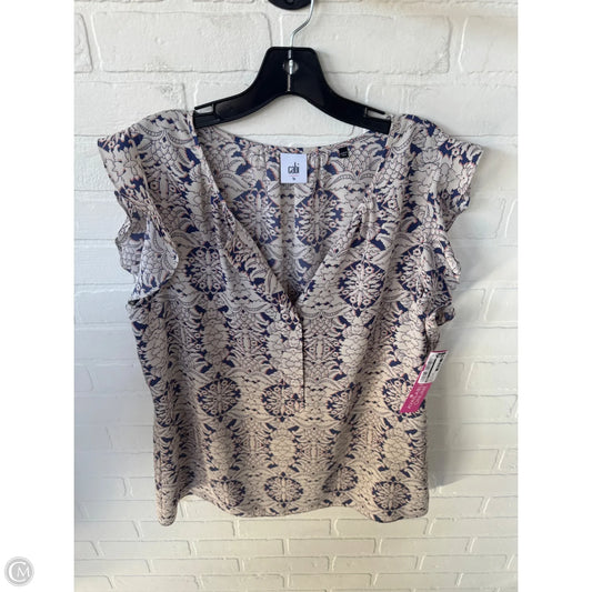 Top Short Sleeve By Cabi In Blue & Tan, Size: L
