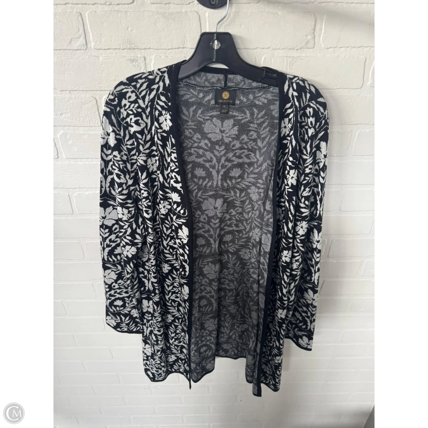 Sweater Cardigan By Jm Collections In Black & White, Size: Xl