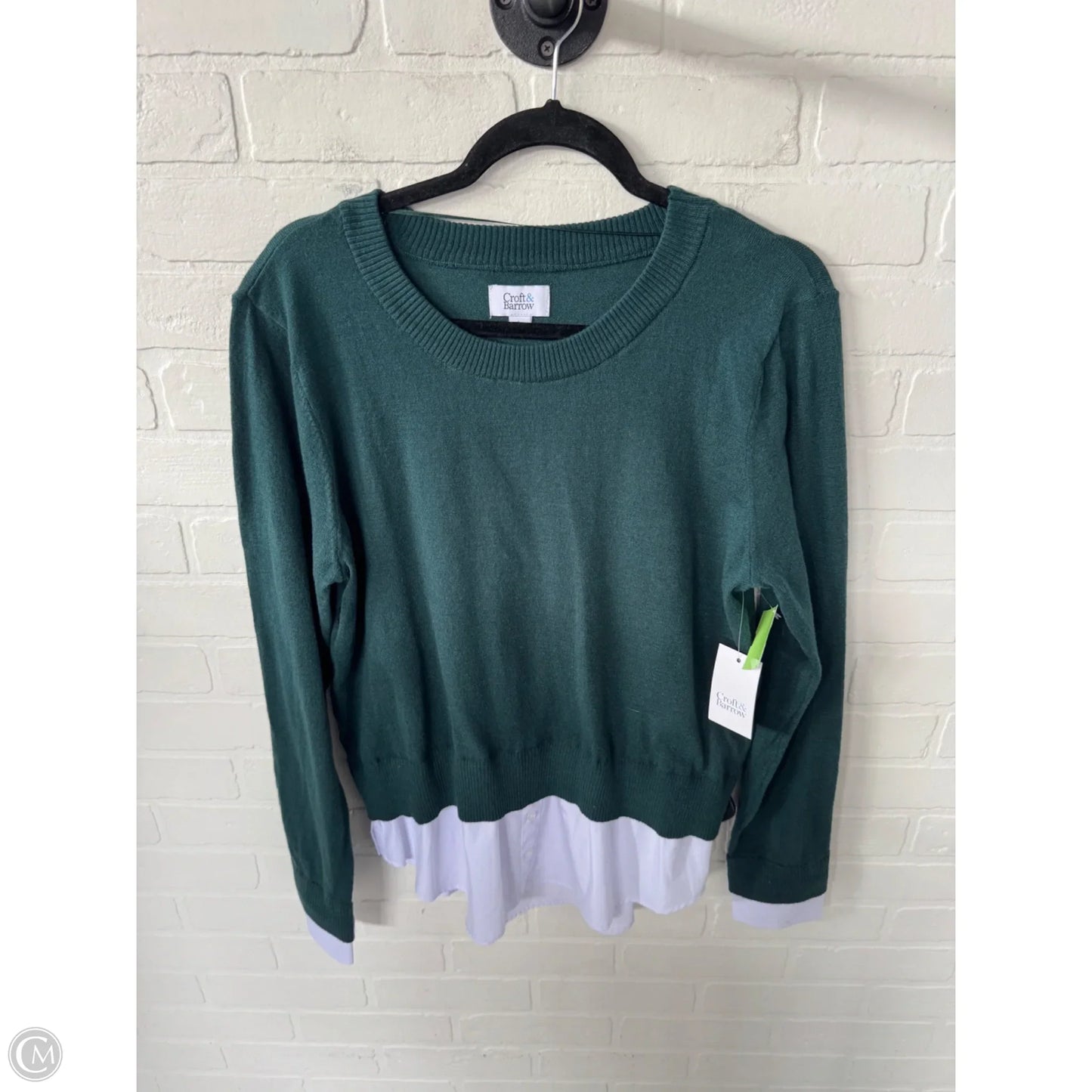 Sweater By Croft And Barrow In Green & White, Size: L