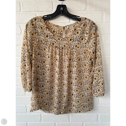 Top 3/4 Sleeve By Lucky Brand In Tan & Yellow, Size: Xs
