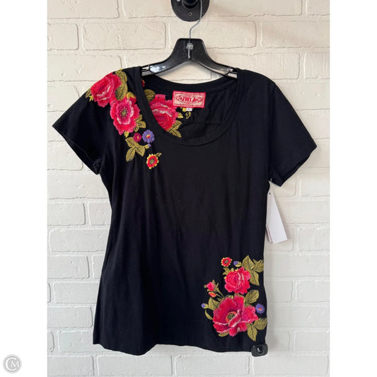 Top Short Sleeve Designer By Johnny Was In Black & Pink, Size: L