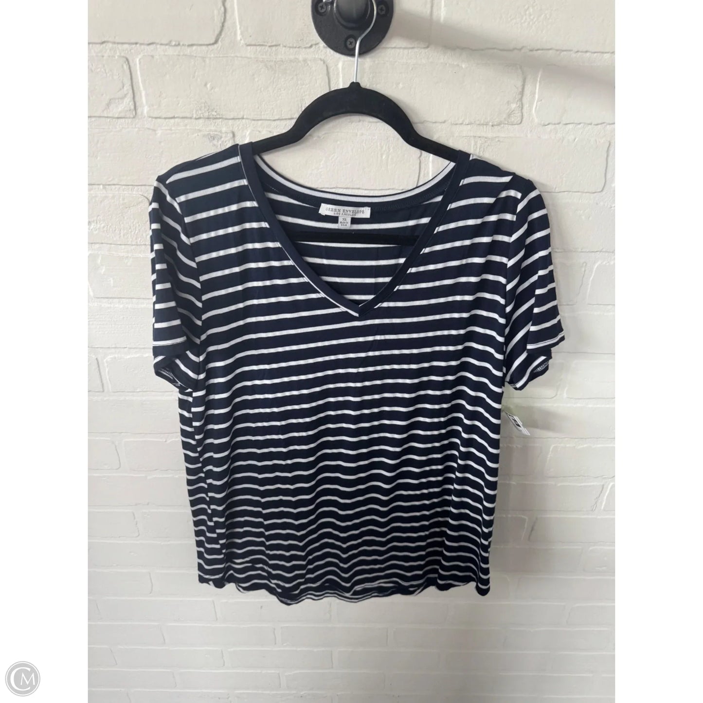 Top Short Sleeve Basic By Green Envelope In Blue & White, Size: Xl