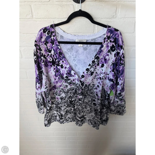 Sweater Cardigan By Cj Banks In Black & Purple, Size: 2x
