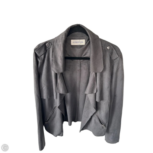 Jacket Moto By Clothes Mentor In Grey, Size: M
