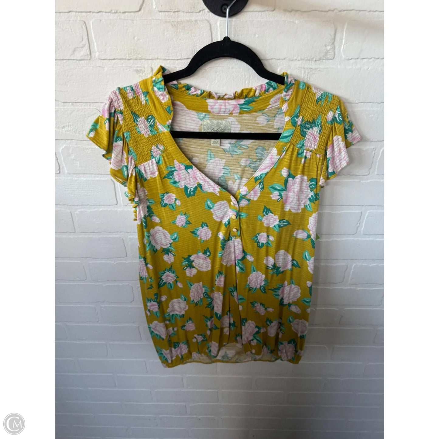 Top Short Sleeve By Deletta In Pink & Yellow, Size: M