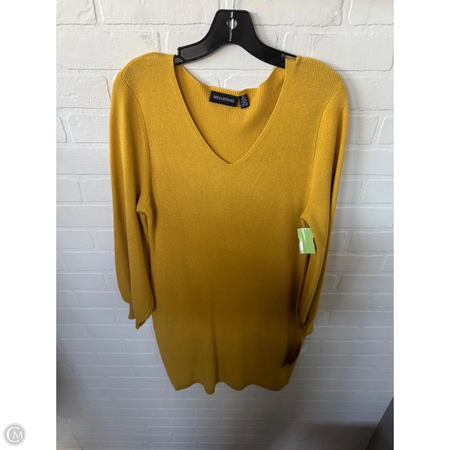Dress Sweater By Nina Leonard In Yellow, Size: Xl
