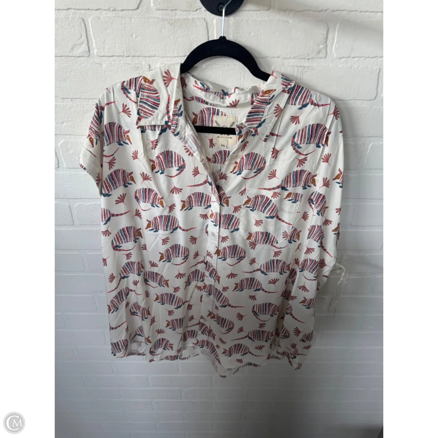 Top Short Sleeve By Clothes Mentor In Brown & Cream, Size: Xxl
