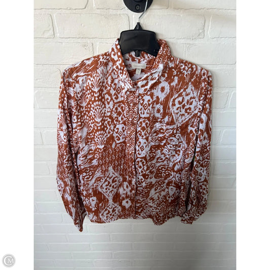 Top Long Sleeve By Garnet Hill In Orange & White, Size: M