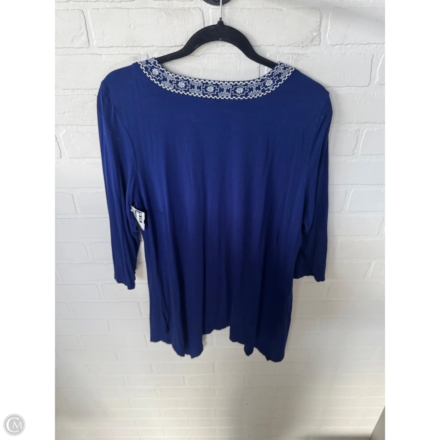 Top 3/4 Sleeve By Adrianna Papell In Blue & White, Size: 1x