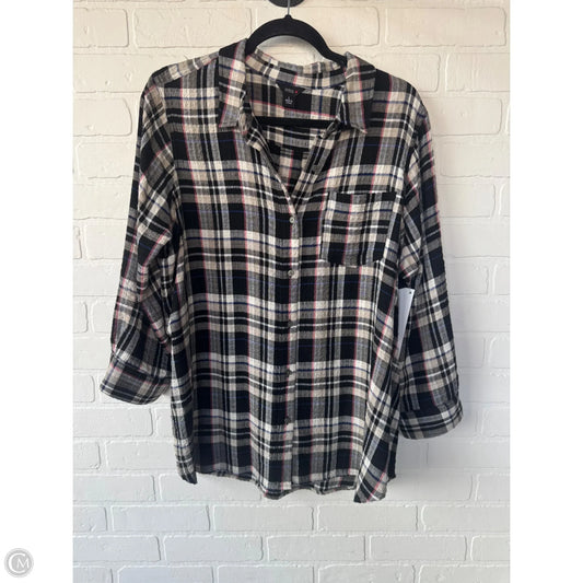 Top 3/4 Sleeve By Intro In Black & Tan, Size: L