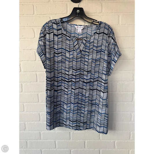 Top Short Sleeve By Liz Claiborne In Blue & White, Size: L