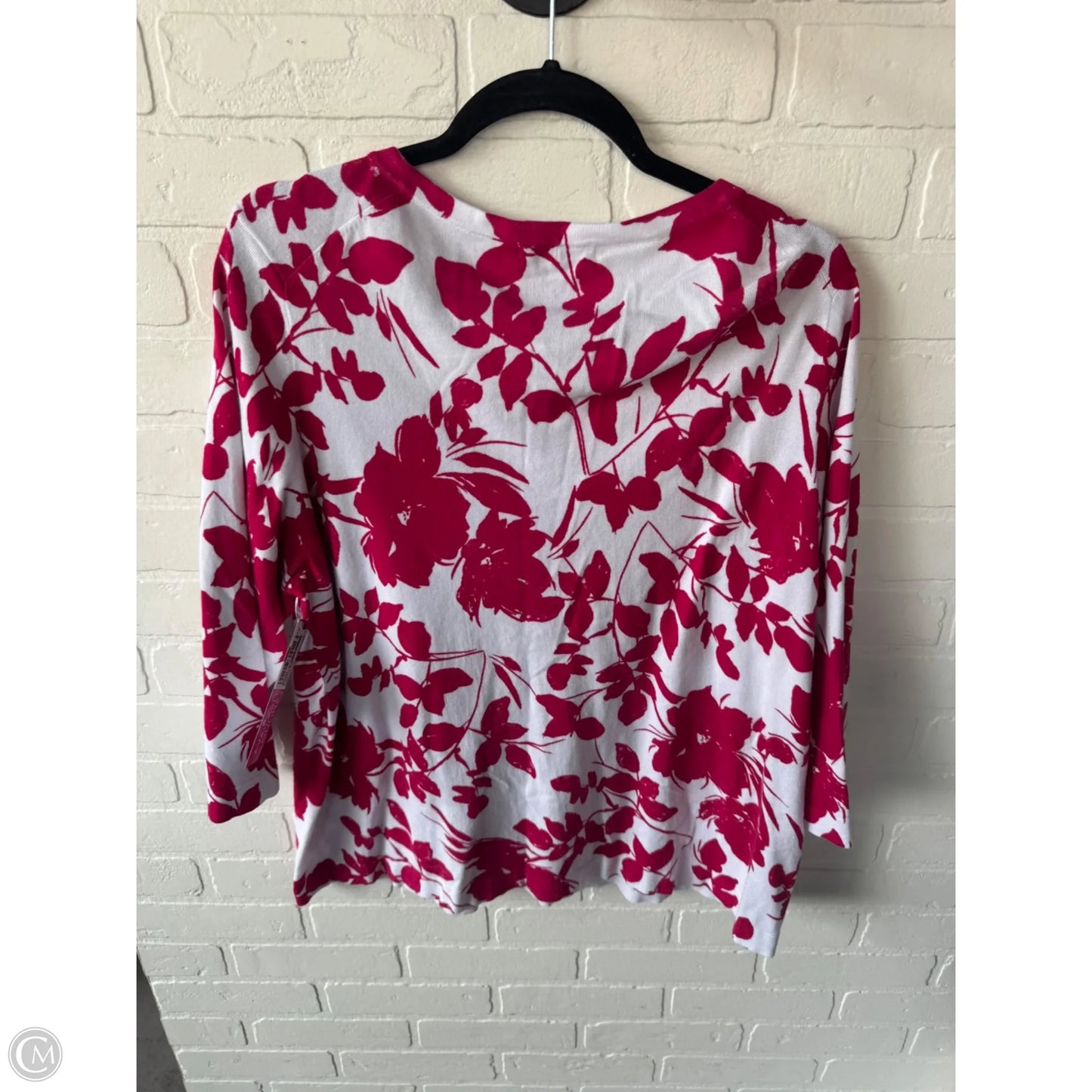 Sweater Cardigan By Roz And Ali In Pink & White, Size: 3x