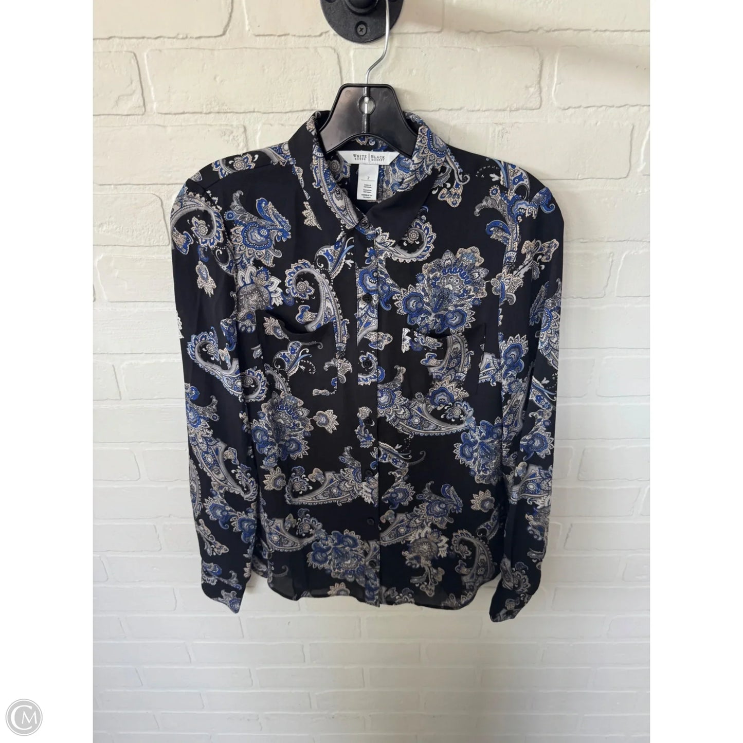 Top Long Sleeve By White House Black Market In Black & Blue, Size: Xs