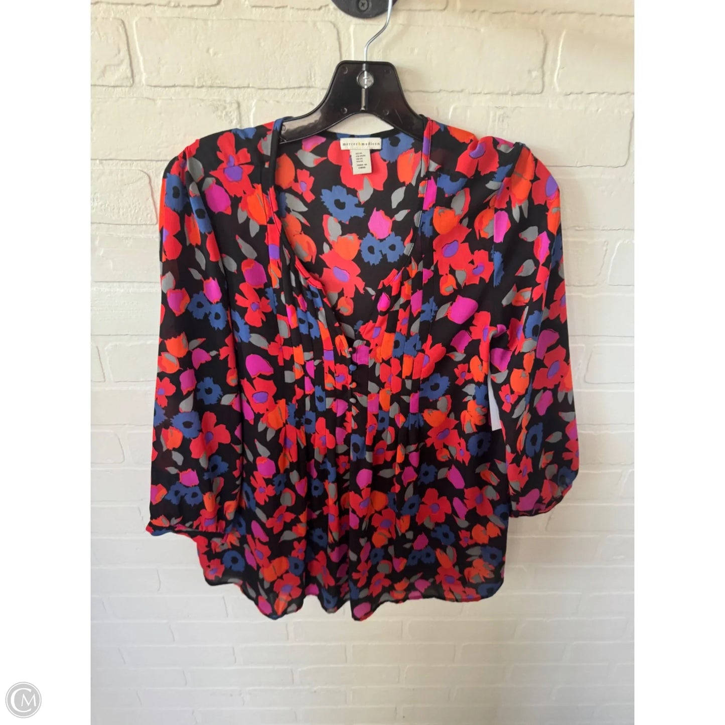 Top 3/4 Sleeve By Mercer And Madison In Black & Orange, Size: M