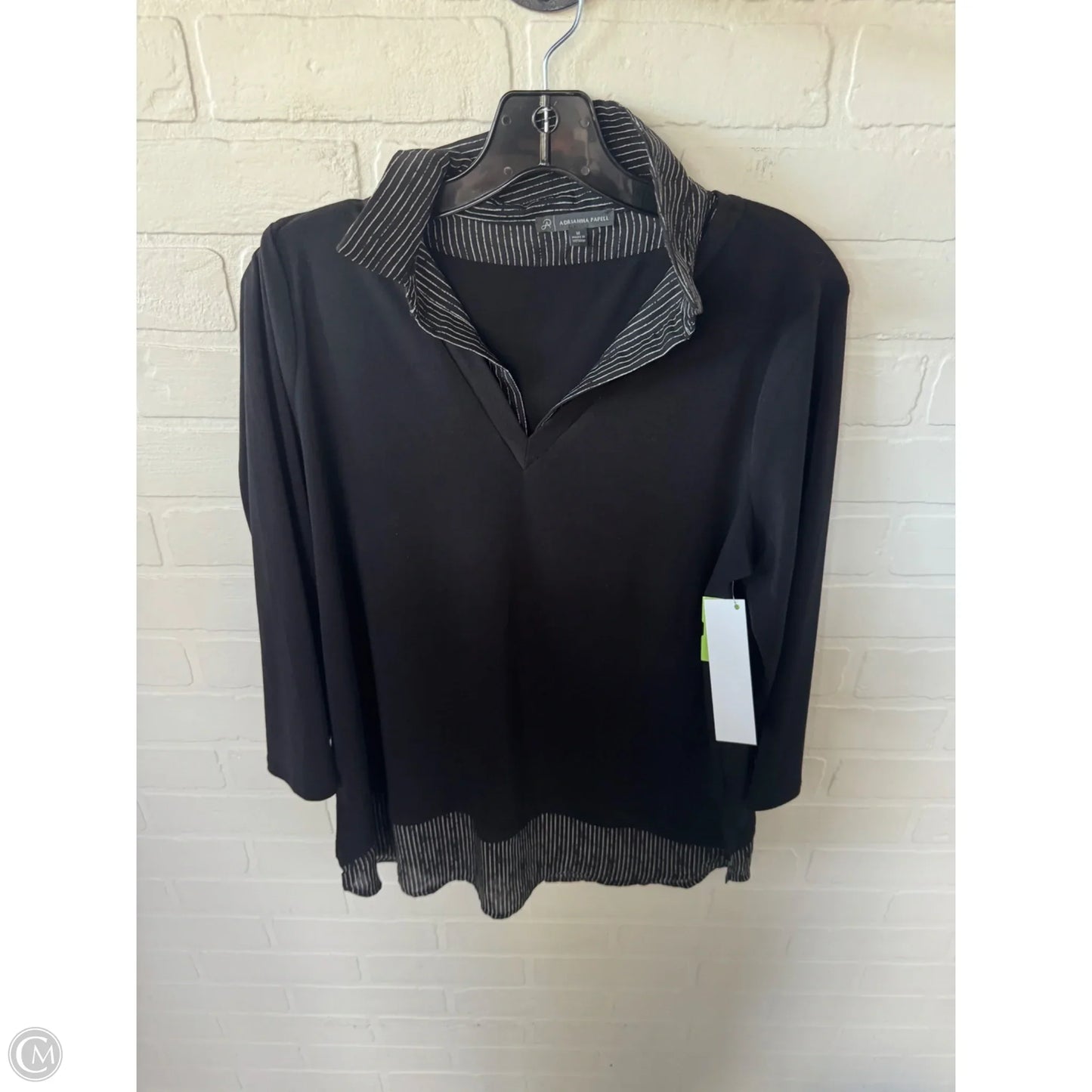 Top Long Sleeve By Adrianna Papell In Black & White, Size: M