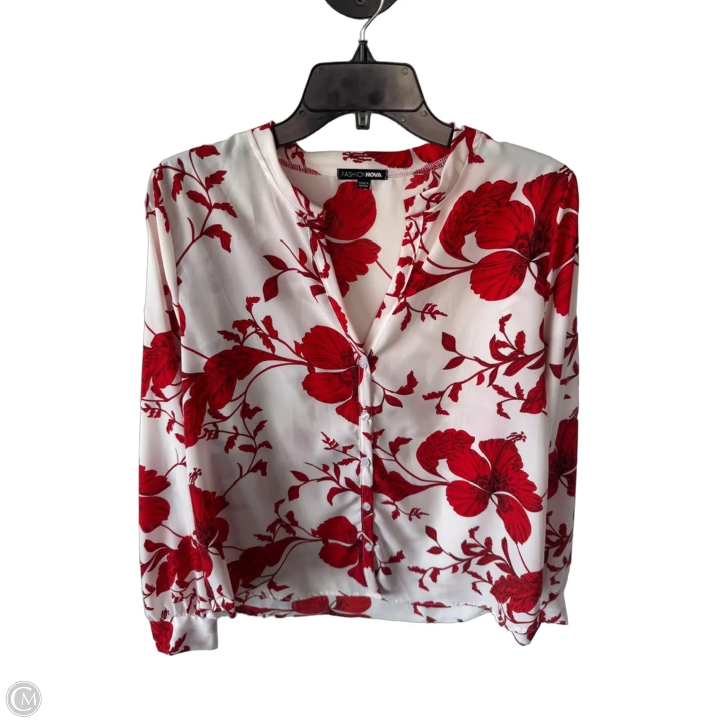 Top Long Sleeve By Fashion Nova In Red & White, Size: L