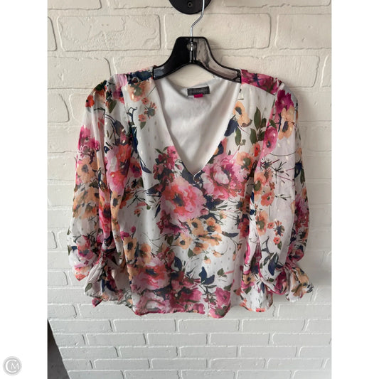 Top Long Sleeve By Vince Camuto In Pink & White, Size: Xs