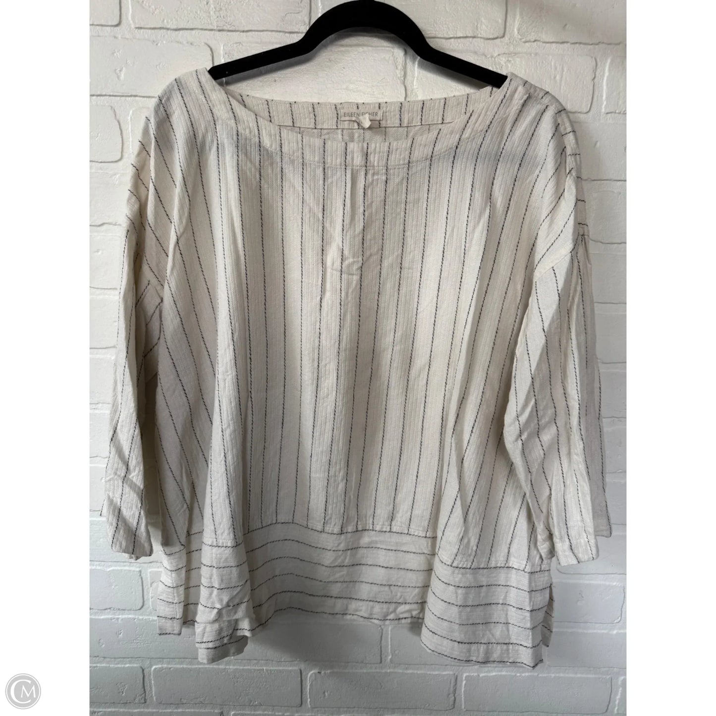 Top 3/4 Sleeve By Eileen Fisher In Black & Cream, Size: L