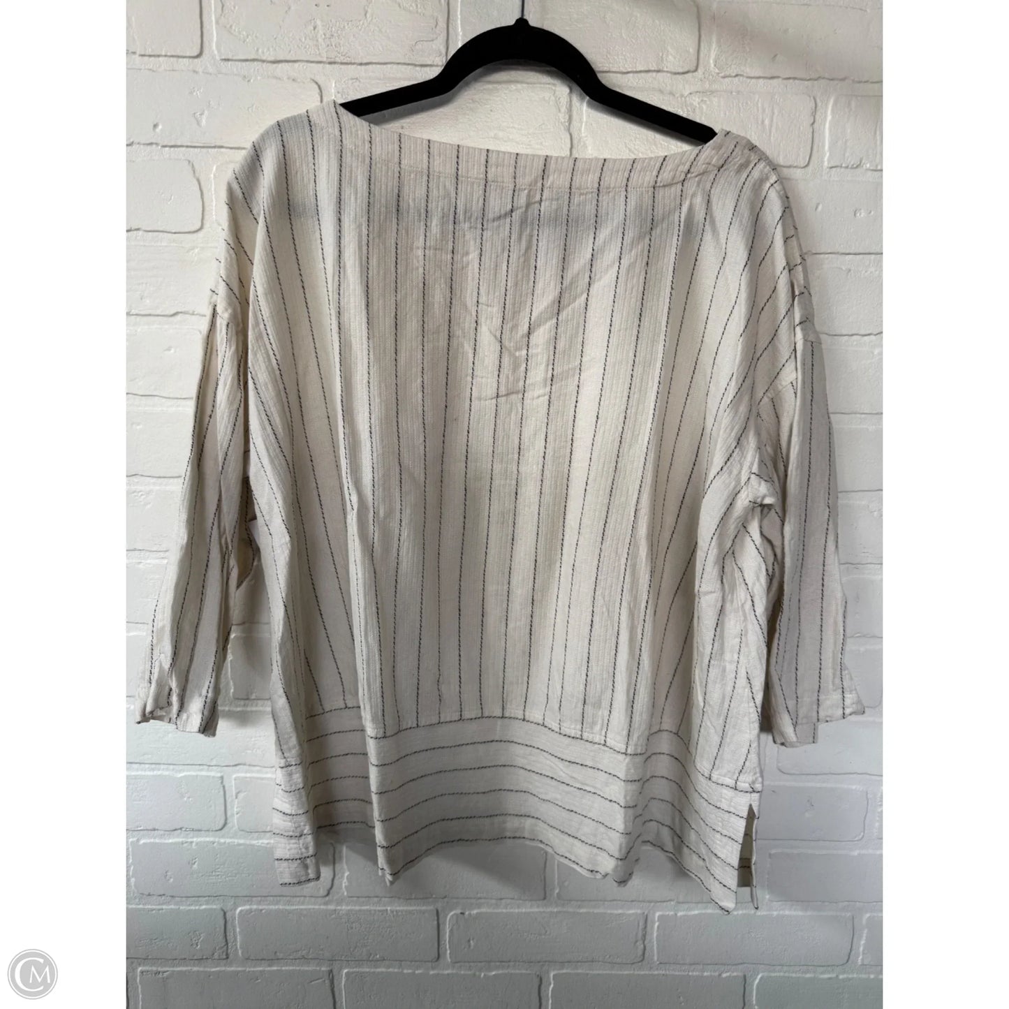 Top 3/4 Sleeve By Eileen Fisher In Black & Cream, Size: L