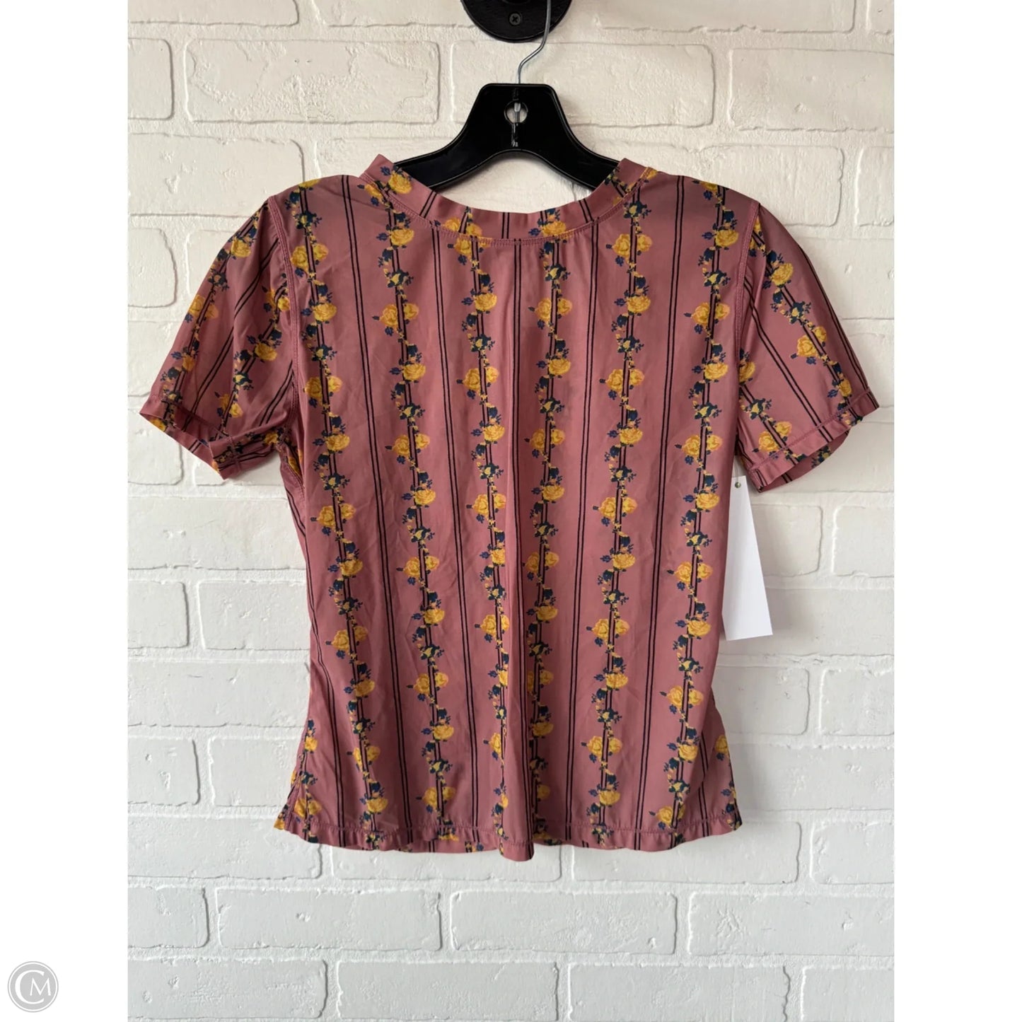 Top Short Sleeve By Free People In Pink & Yellow, Size: M