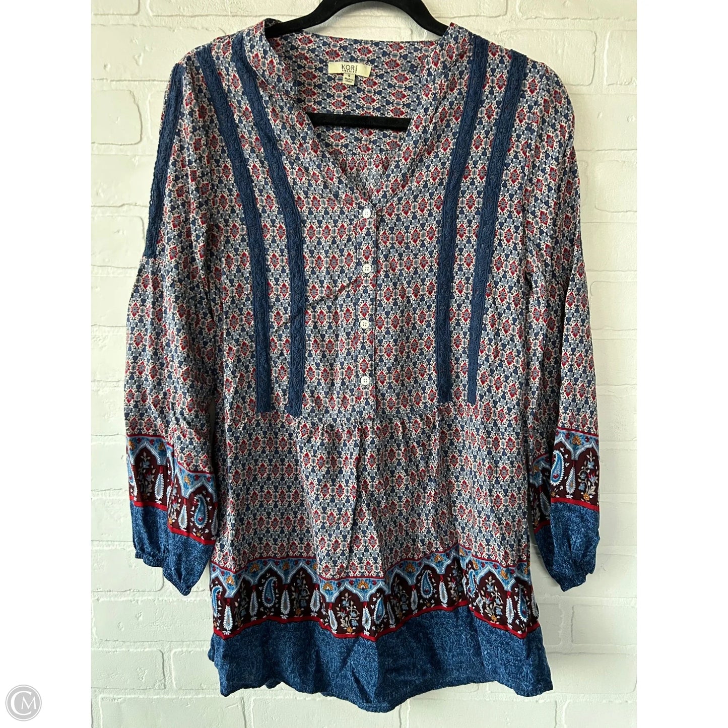 Top Long Sleeve By Kori America In Blue & Red, Size: S